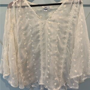 Bar III Cream Relaxed Blouse with Ruffled Bell Sleeves